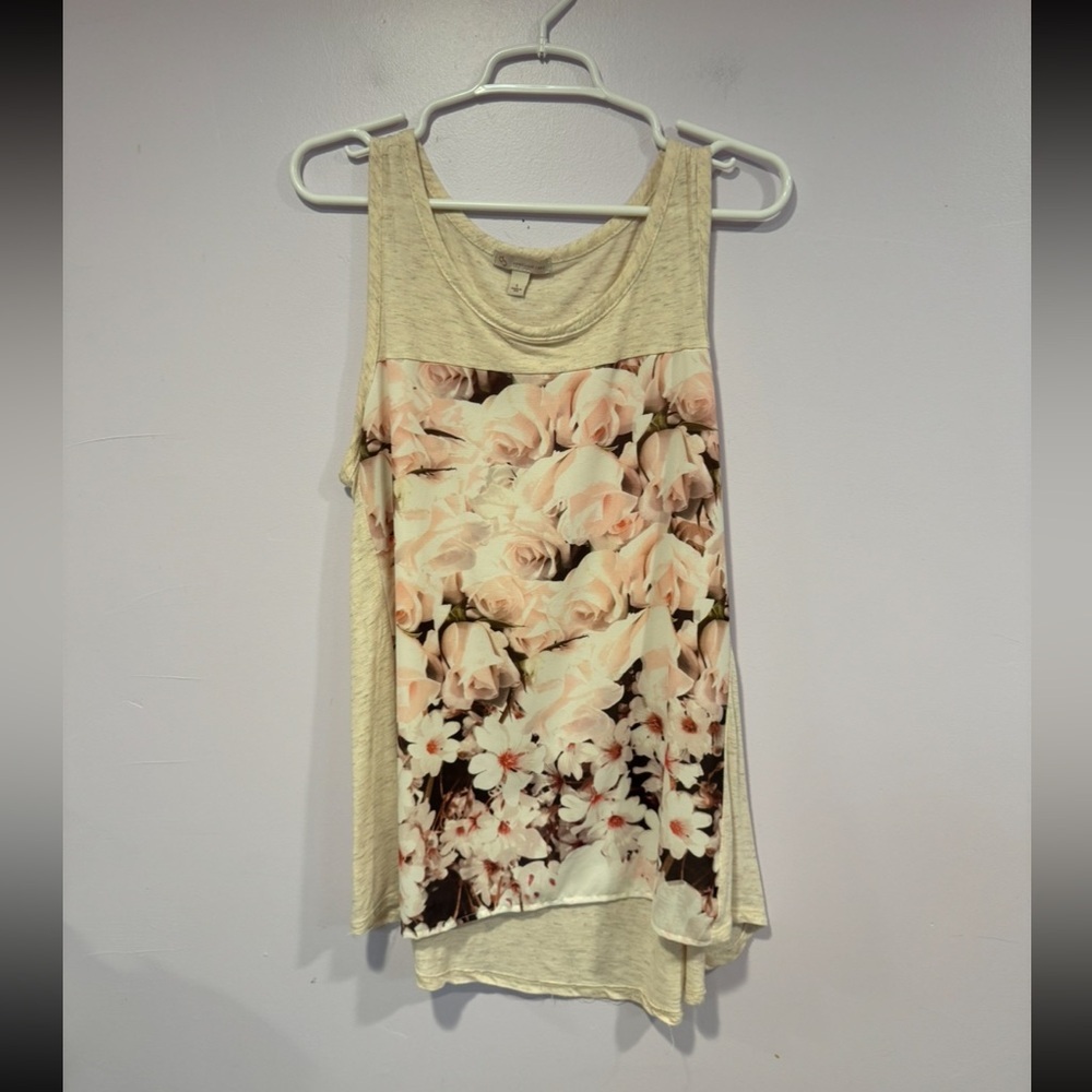 CB‎ tan pink floral graphic tank top